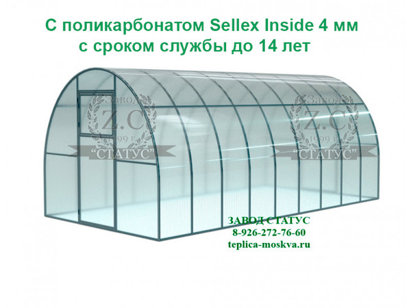 Арочная теплица 3х6 шаг 65см профиль 40х20 с поликарбонатом 4мм Sellex Inside