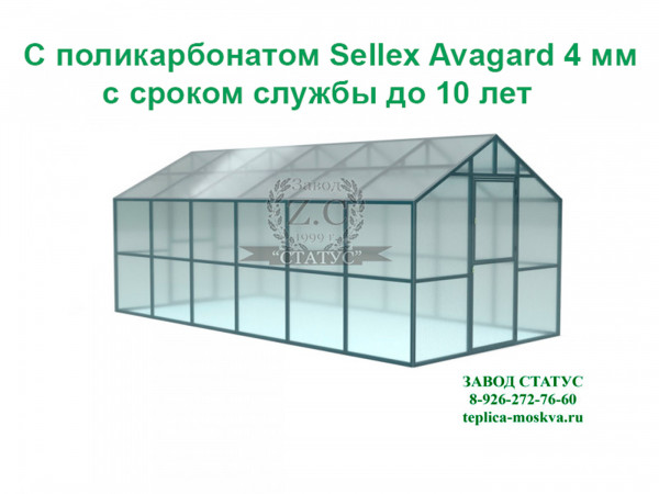 Теплица домик 3х6 с поликарбонатом Sellex  Avangard 4 мм, шаг дуг 1м