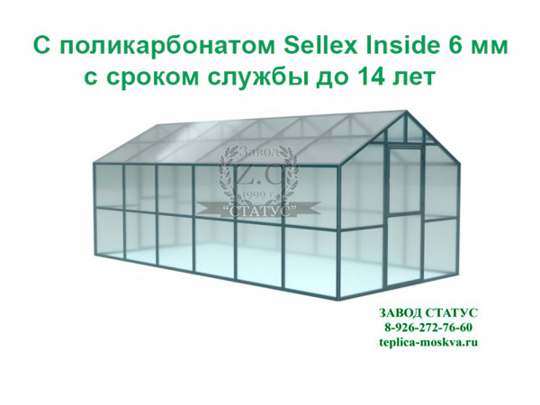 Теплица домик 3х6 с поликарбонатом Sellex Inside 6 мм, шаг дуг 1м