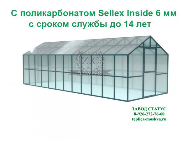 Теплица домик 3х8 с поликарбонатом Sellex Inside 6 мм, шаг дуг 65 см