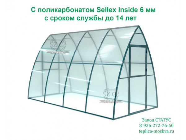 Теплица капелька 2 на 4 шаг 100 см. из поликарбоната Sellex Inside 6 мм