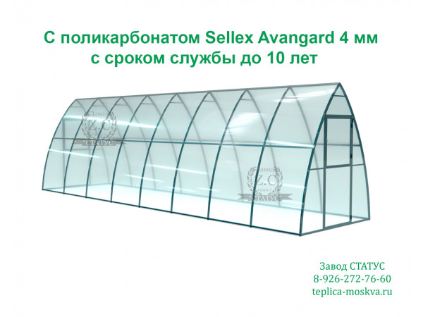 Теплица капелька 2 на 8 шаг 100 см. из поликарбоната Sellex Avangard 4 мм