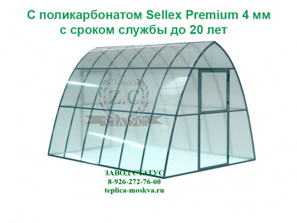 Теплица каплевидная 3 на 4 с поликарбонатом Sellex Premium 4 мм. из профиля 25 на 25 шаг  65 см. 